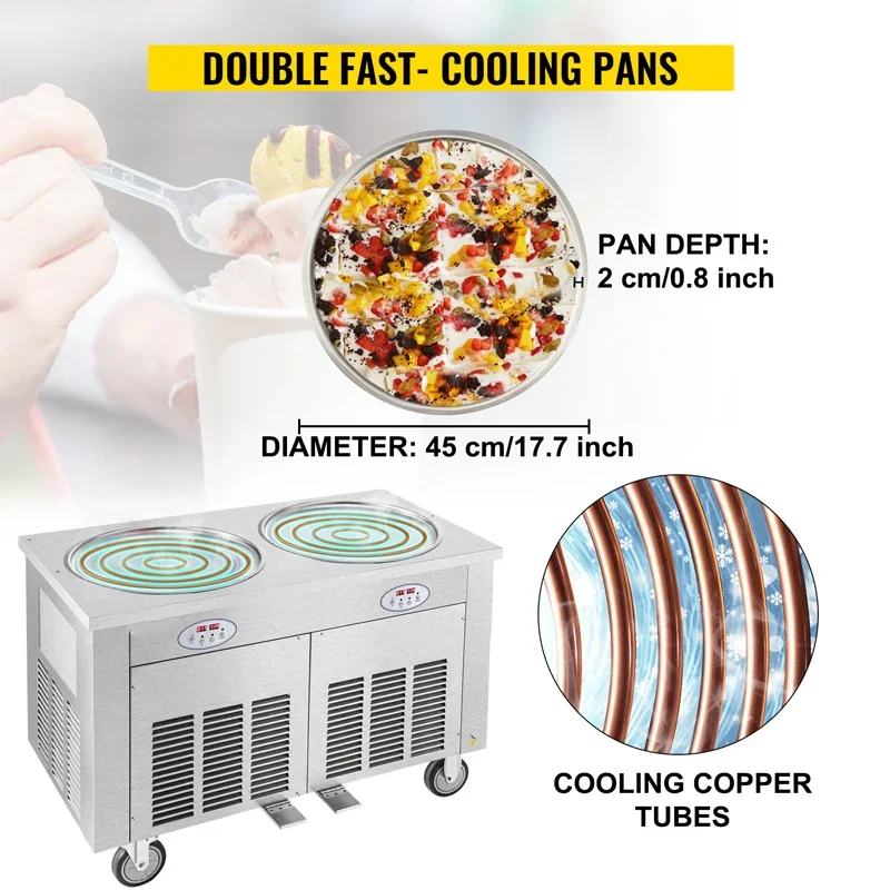 Edelstahl Doppel Topf Gebratene Eis Schrank Typ Eis Rolle Multifunktionale Rühren Friteuse