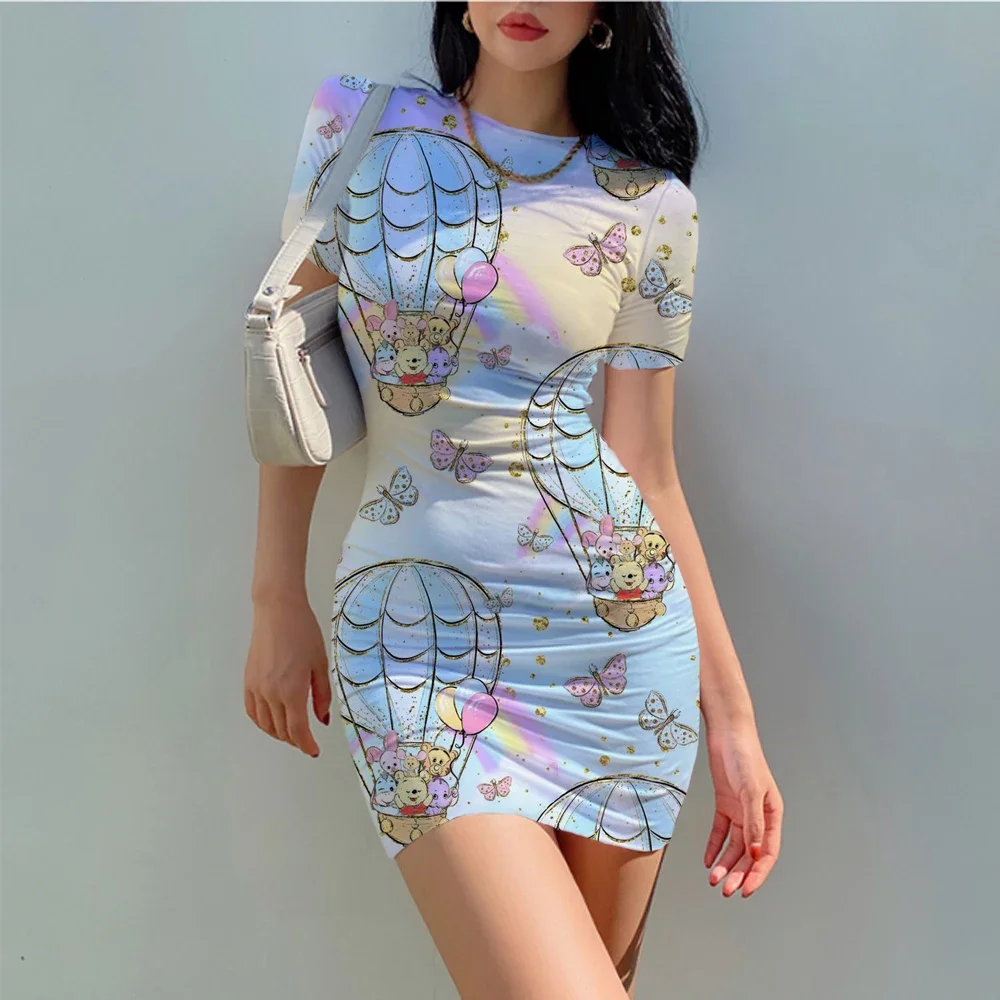 Disney Winnie the Pooh Women Casual Summer Autumn Mini Size Vintage Sexy Clothing Bodycon Tank Club Dress Dropshipping