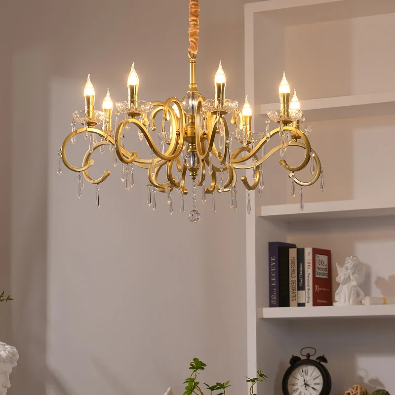 

American Luxury Villa Living Room Dining Room Crystal Pendant Lamp French Rural Bedroom Pendant Light