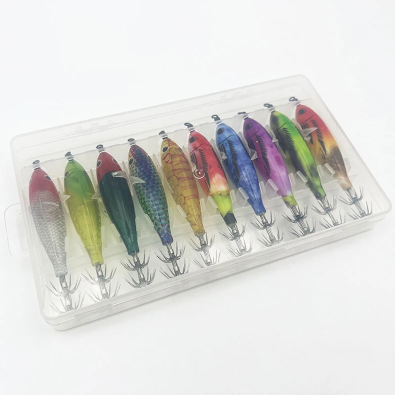 ShareShark 10 Stück/Box 5,7g Garnelen-Angelköder Leuchtender Tintenfisch-Jighaken Meeresangelzubehör Künstlicher Köder Oktopus-Köder – Detail 8