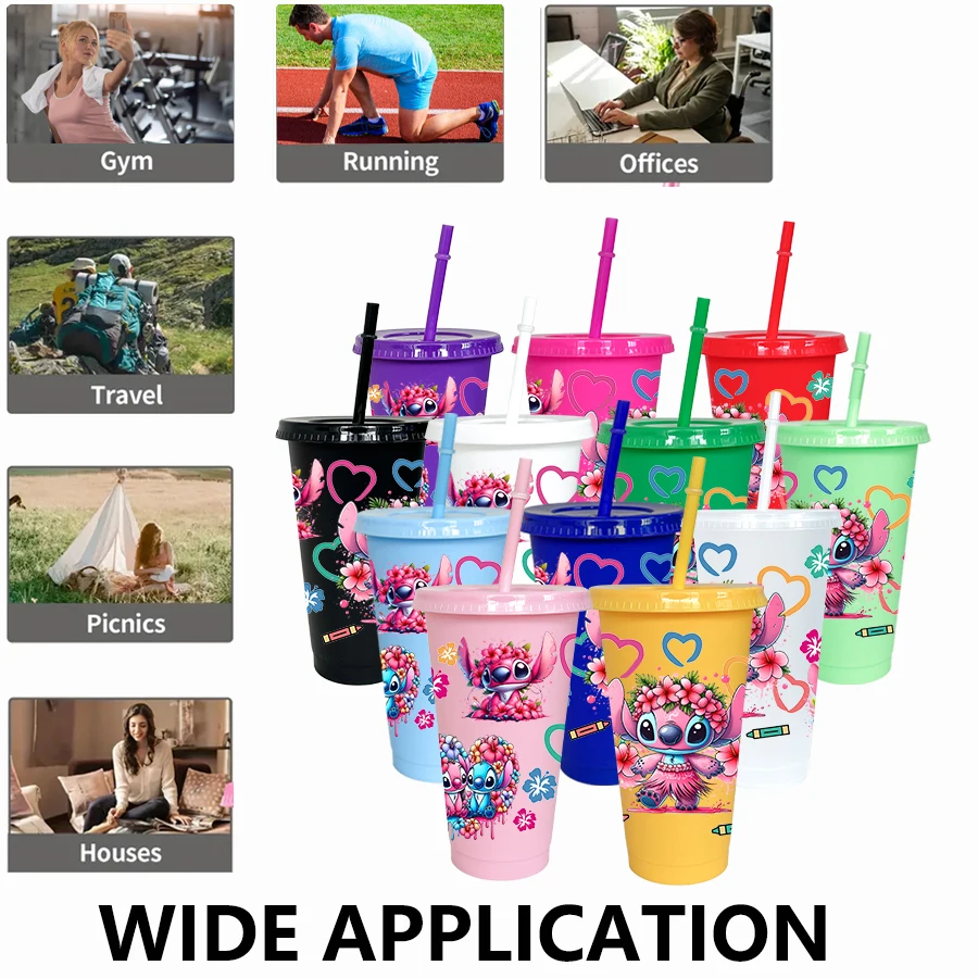 12 Teile/paket Disney Stich Floral 26 unzen Farbige Kunststoff Tumbler Geburtstag Party Trinken Utensilien Saft Kaffee Becher