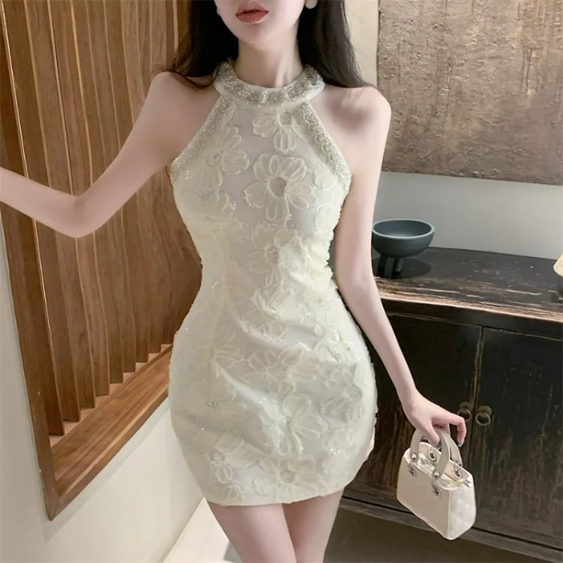 Topanoma Evening Dresses Women Flowers Elegant Mesh Patchwork Sleeveless Rhinestone Hollow Out Wedding Party Cocktail Birthday