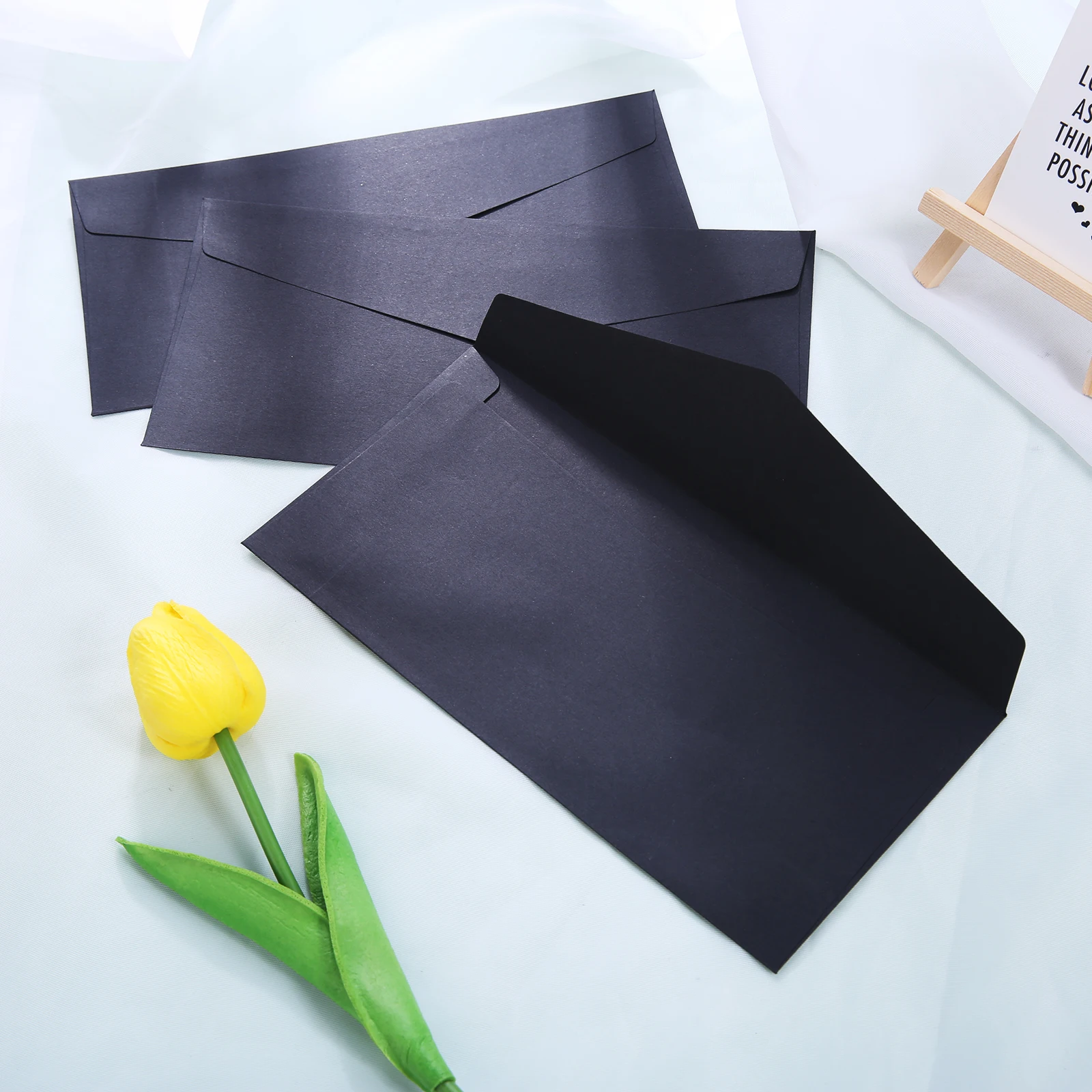 10Pcs Black/Kraft Paper Envelope Kit,Black Pearl Paper Envelope,Retro Simple and Premium Envelope,For Invitation Letter