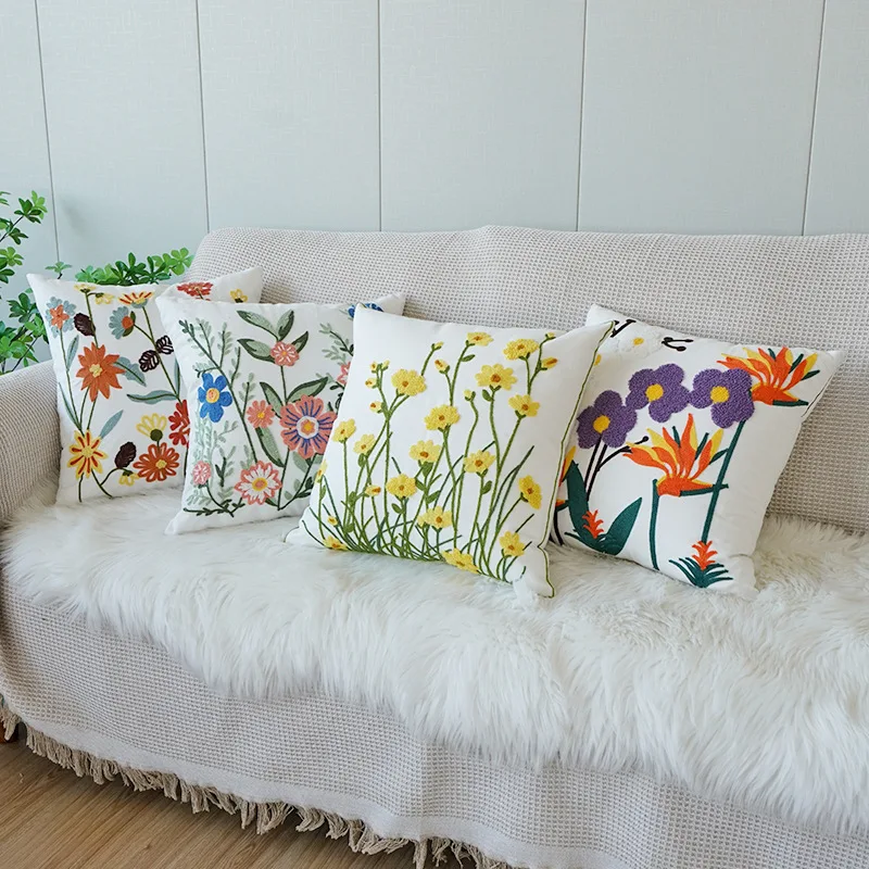 45X45CM Flower Throw Pillow Cover Plant Embroidered Stamping Waist Cushion Cover Decor Home Decorative Pillowcase 2025 New