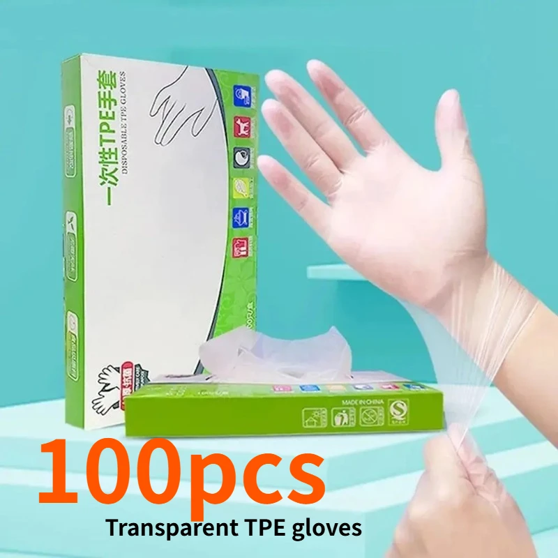 Food Grade Disposable Gloves Portable Non-Slip Acid Work Safety Cleaning Gloves Transparent TPE Latex Free Gloves Gloves Disposi