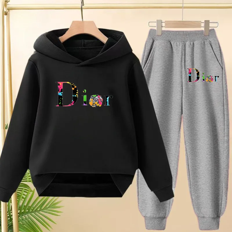 ملابس رياضية 2 قطعة مجموعة ملابس الأطفال ملابس خارجية ملونة إلكتروني طباعة هوديي + السراويل سن 3-12 سن مقنعين الخريف الشتاء #6