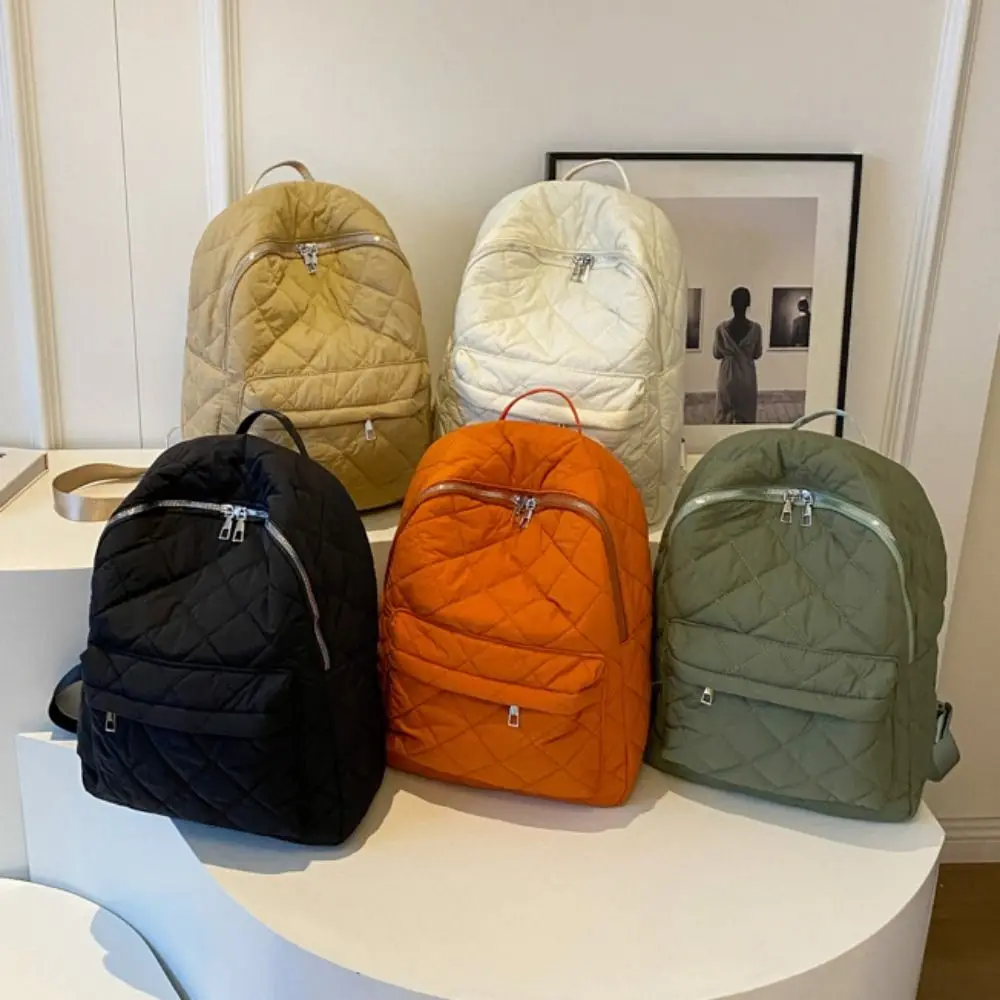 Fashion Solid Color Padded Coat Backpack Cloud Pleated Space Cotton Shoulder Bag Nylon Large Capacity Student Schoolbag Travel