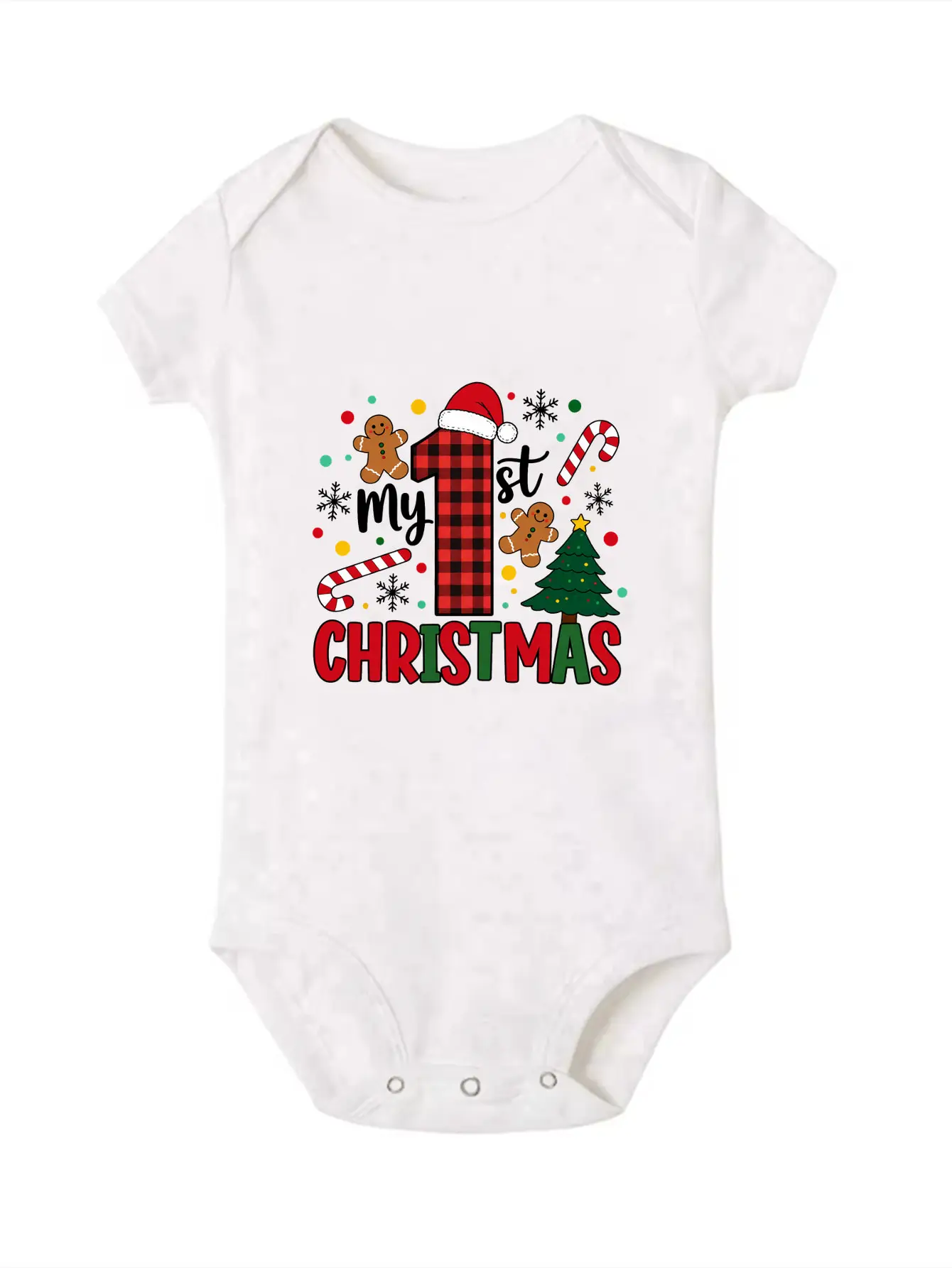 My 1st Christmas Baby Bodysuit Gingerbread Man Buffalo Plaid Print Short Sleeve Newborn Romper Xmas Baby Gift
