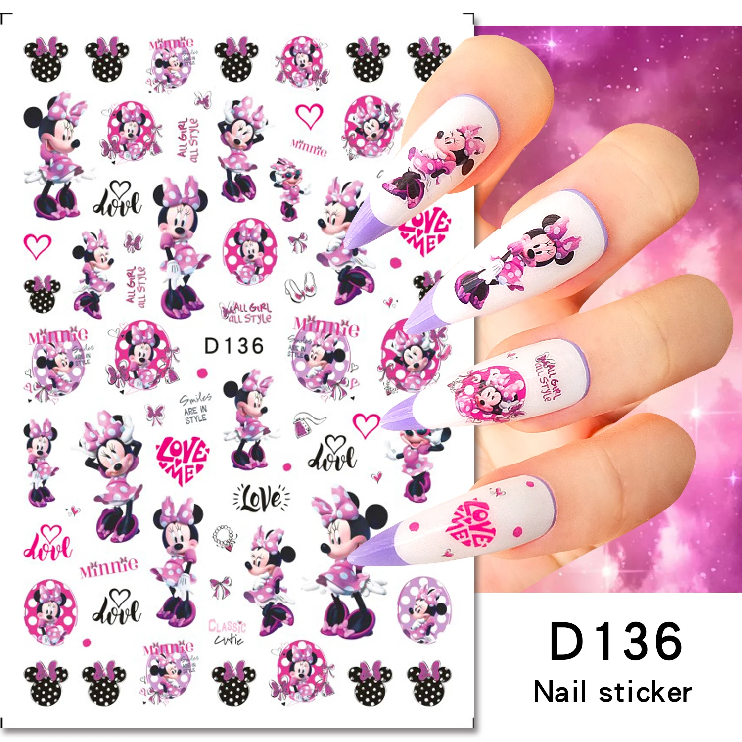 6/12 pièces 3D dessin animé Mickey & Minnie autocollant pour ongles Expressions multiples Kawaii Mickey Mouse autocollant pour ongles auto-adhésif Mickey curseur