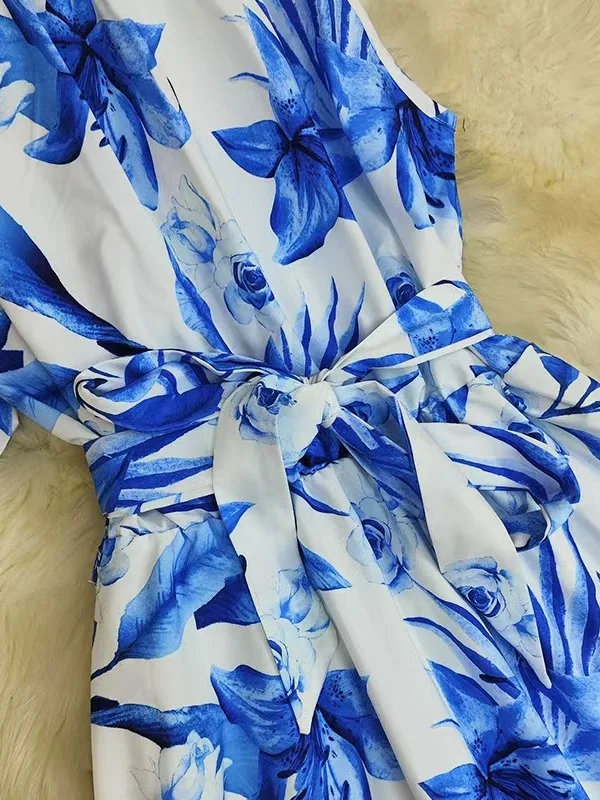 Casual High Waist Printed Svel Ne Hanging Dr Women's Loose Fit round Ne Gown Daily Wear Summer 2025 Polyester