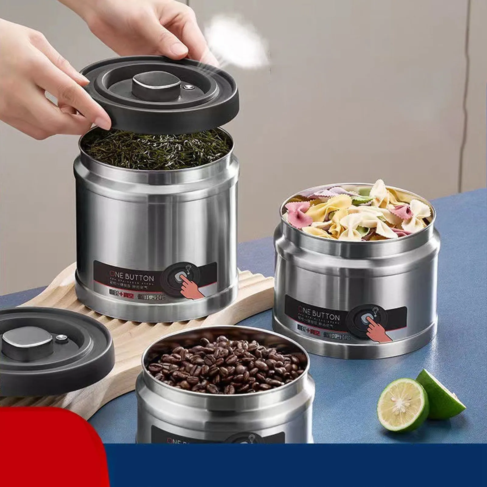 

Zk20 Вакуумный герметичный контейнер для кофе из нержавеющей стали 304, пресс-тип, герметичный контейнер для хранения продуктов для кофейных зерен, чая, орехов 750