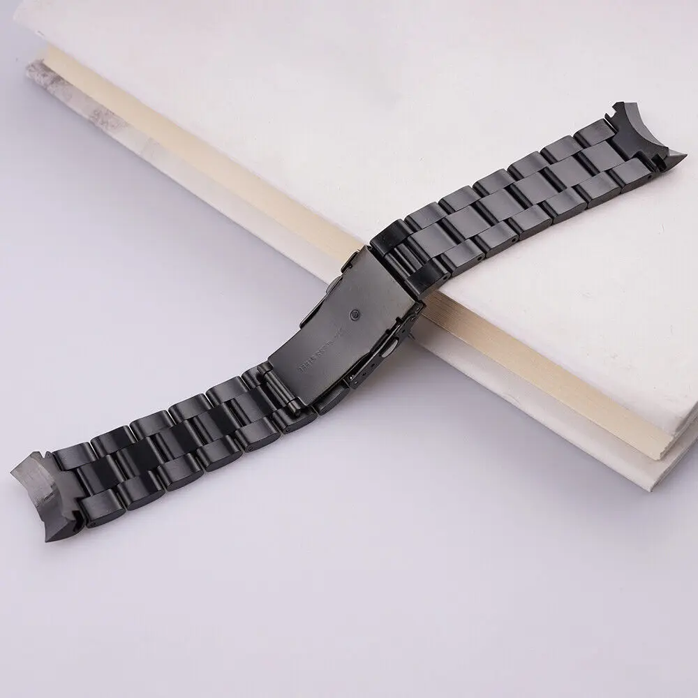 22mm Solid Curved End Links All Black 316L Steel Watch Band Bracelet For SKX 007