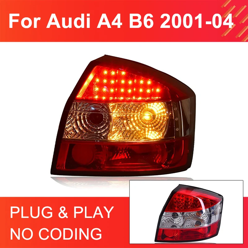 1 Pair Tail Light Assembly for AUDI A4 B6 2001 2002 2003 2004 Taillight Plug and Play Running Turning Brake Rear Tail lights