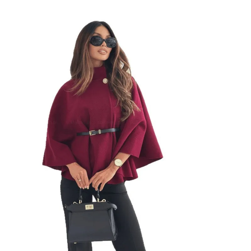Loose Fit Cape Round Neck Elegant and Graceful with Regular Length Commuter Style Elegant Commuter Summer Cape Coat for Women