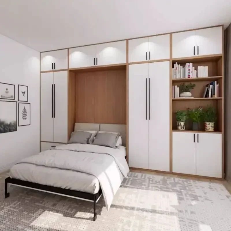 Full Murphy Bed with Closet Organizer with Drawers Full Size Bed Space-Saving Sleeping Arrangement for Multipurpose Room