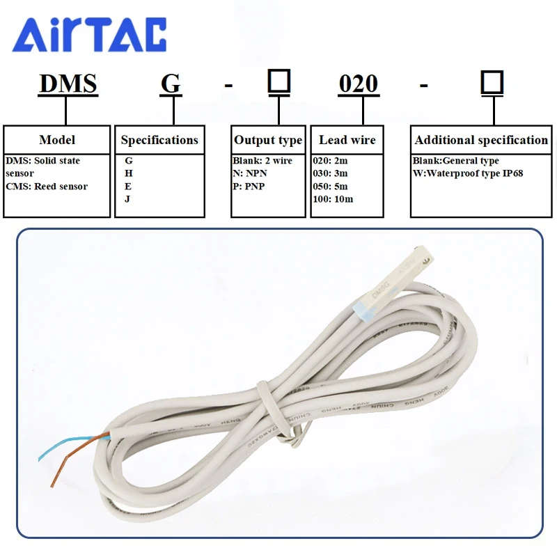 AIRTAC DMSH CMSG CMSJ CMSE NPN PNP Magnetic Switch Reed Sensor 2M 3M 5M Cable Cylinder Proximity Switch for AirTAC Cylinder