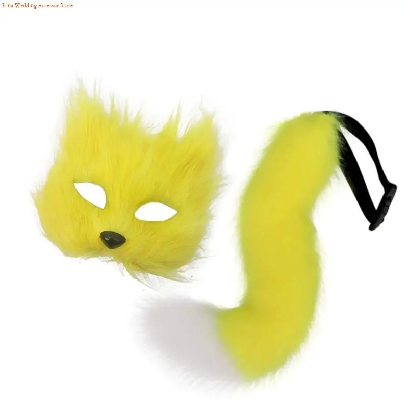 G92D Animal Costume Foxes Mask Cats Half Face Mask Foxes Tail Set Foxes Costumes Accessories for Cosplay Halloween Party
