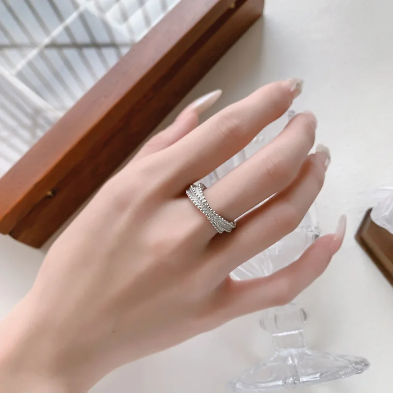 

Women's Jewelry 925 Sterling Silver Crossing Zircon Rings For Women Wedding High Quality Accessories Wholesale Prevent Allergy