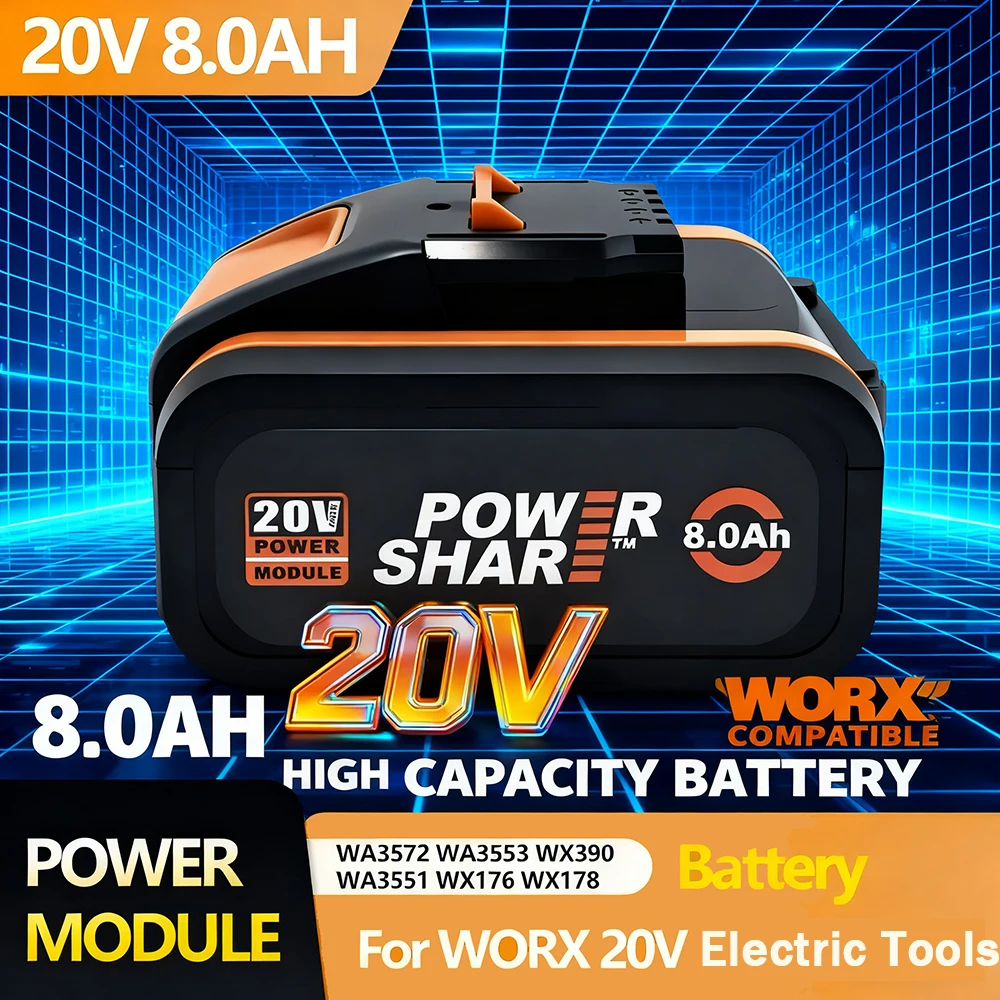 

For Original Worx 20V 8.0Ah Lithium Battery Rechargeable WA3553 WA3551 WA3553.1 WA3570 for All WORX Electric and Garden Tools