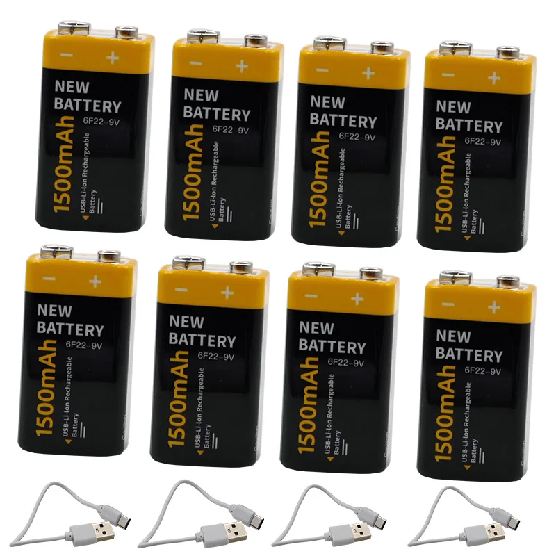 Recargable Li-ion 9V 6F22 1500mAh USB Batería Tipo - Puerto C Micrófono Multímetro Juguete Instrumento de Control Remoto Medidor