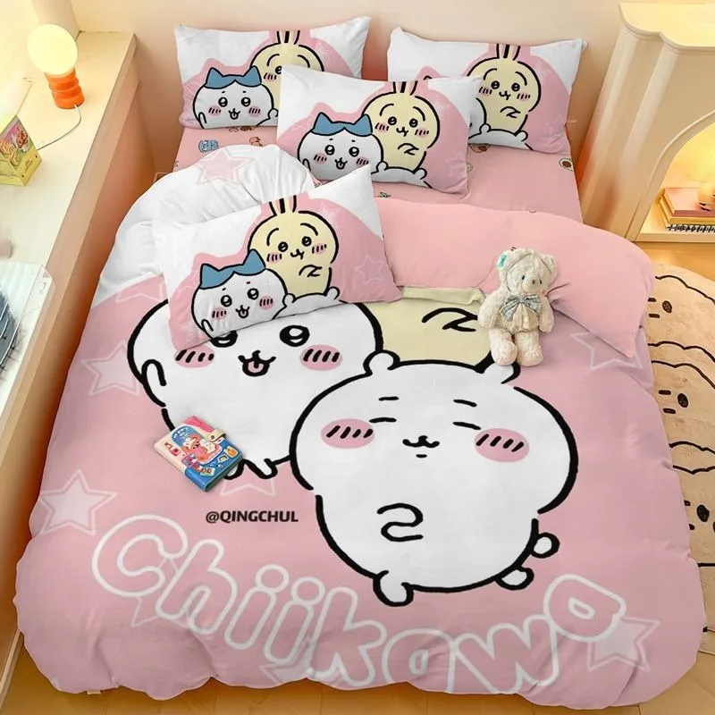 Disney Bedding Set 3D Chiikawa Usagi Duvet Cover Pillowcase Girls Bedroom Single Double Queen King Quilt Bed Set