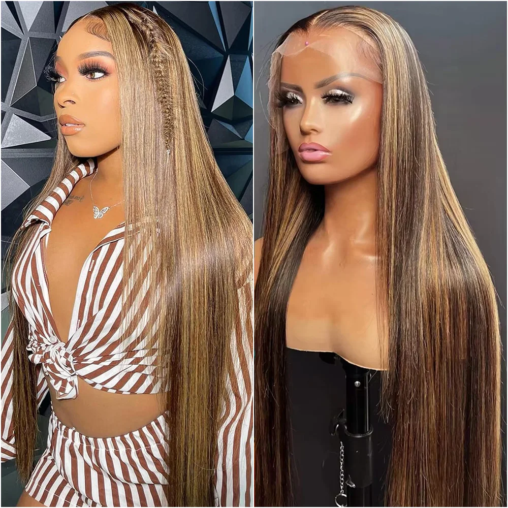 

Парик из натуральных прямых волос с HD-кружевом 13x6, плотность 220%, длина 30-40 дюймов, цвет 4/27 медовый блонд, бразильские парики с кружевом 13x4