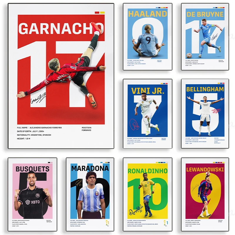 Pósteres e Impresiones de Jugadores de Fútbol Famosos, Cuadros Decorativos en Lienzo para Sala de Estar, Decoración del Hogar, Regalos