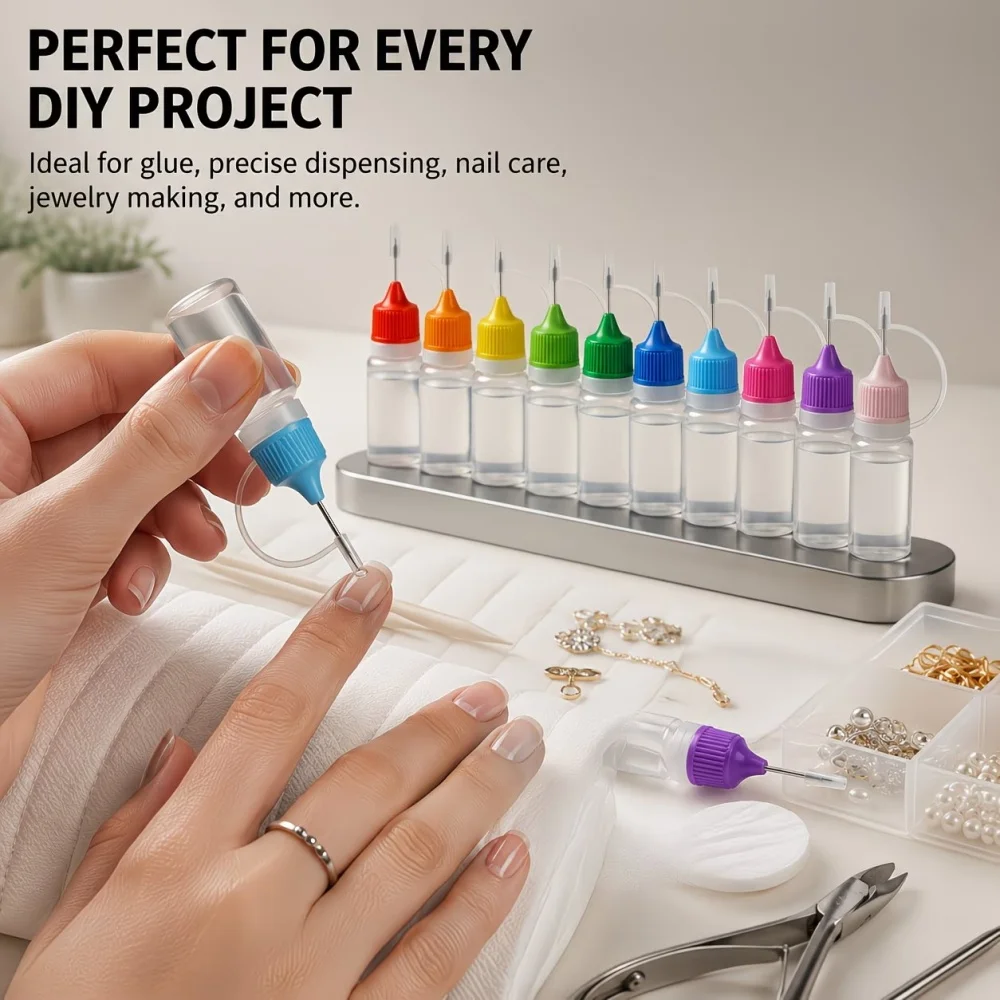 10pcs of 10ml Precision Needle Squeeze Bottles with Multi-Colored Refillable Applicators Suitable for DIY Crafts Uv Glue Ink