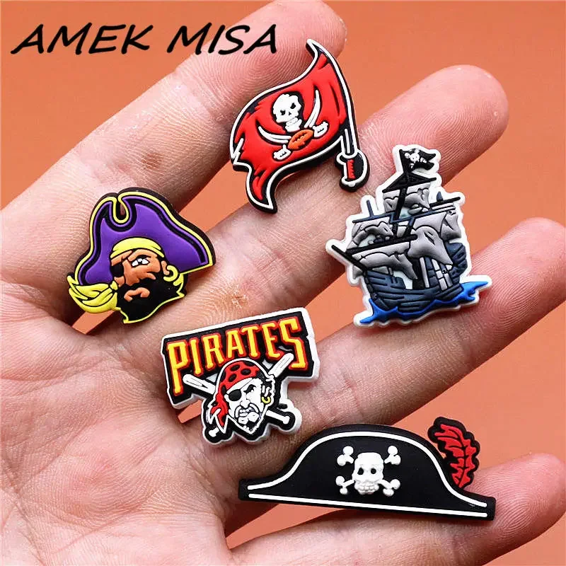 1pcs Original PVC Shoe Charms Ghost Ship One Eyed Pirate Hat Flag Sandals Decorations for Kids Party Gifts