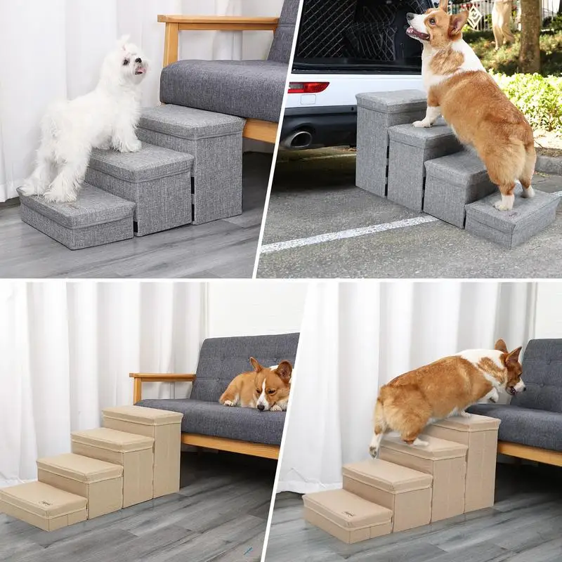 Imagem -03 - Escadas Dobráveis para Animais de Estimação com Armazenamento Etapas Antiderrapante Dobrável Criativo Cama para Cachorros Rampa para Cães Cão Não Irritante