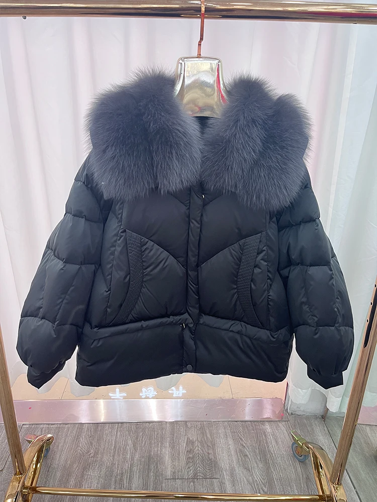 2024 New Fashion Goose Down Jacket Real Fur Coat Natural Fox Fur Collar Winter Women Jacket Thick Outerwear Warm