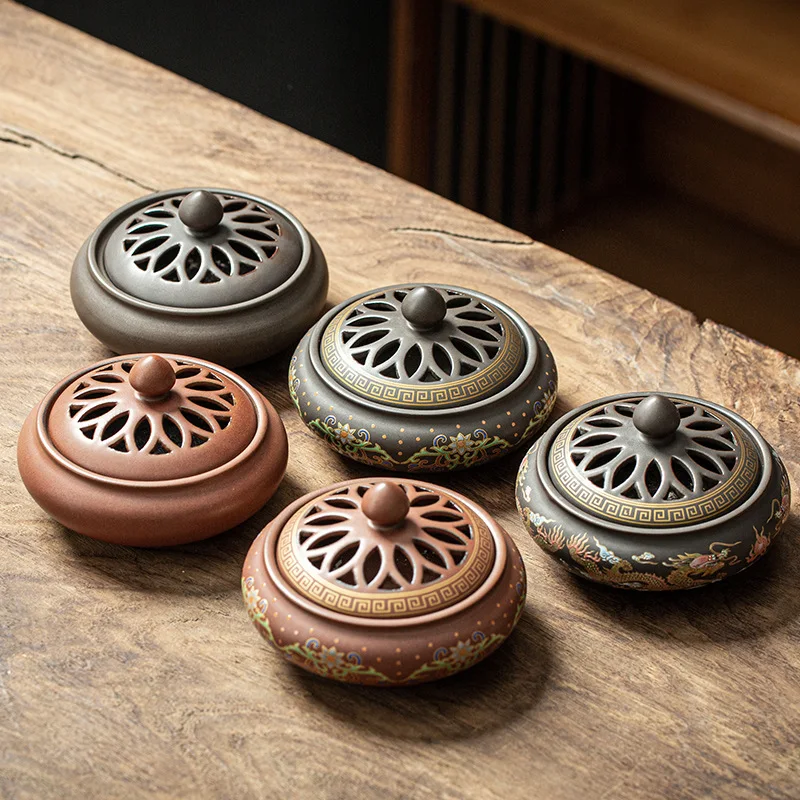الملونة المينا لوتس البخور الموقد السيراميك رسمت البخور السلطانية حفل الشاي اكسسوارات خشب الصندل لفائف مبخرة ديكور المنزل