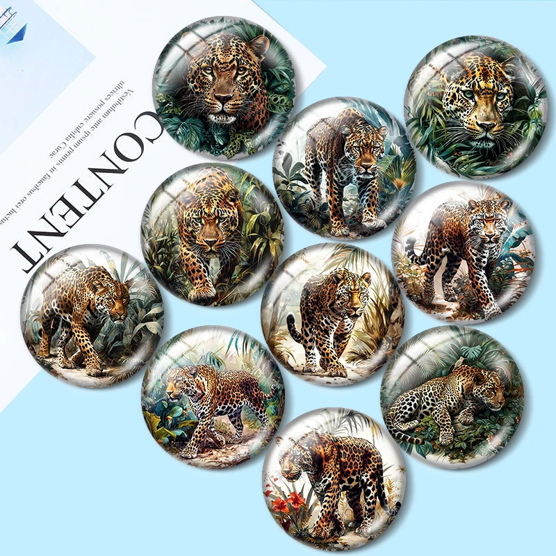 Leopard in the Jungle 10pcs 12mm/18mm/20mm/25mm Round photo glass cabochon demo flat back Making findings