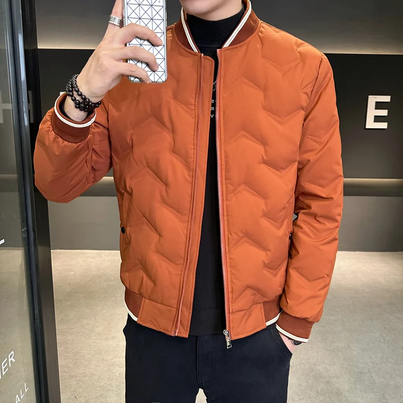 

Spring Winter Casual Down Jackets Men's Short Baseball Jackets Thickened Jackets Trendy Brand Cool Solid Color Duck Down Jackets