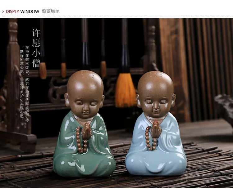 TOP GOOD ART WORK # OFFICE home Zen Buddhism Little Monk CHINA ROYAL Yao RU ware porcelain pottery