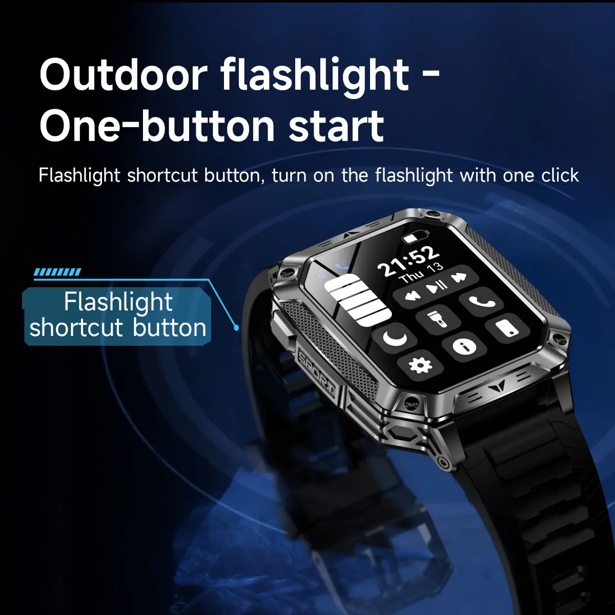 2026 Neue 1400mAh Militär-Smartwatch 10ATM Wasserdicht 2,01" AMOLED SOS+LED-Taschenlampe Herzfrequenz 100+ Sportmodi Fitness-Uhr – Detail 6