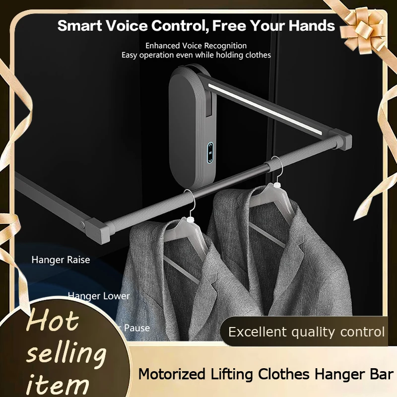 Smart Automatic Drop Down Telescopic Hanging Rod For Wardrobe Closet With Voice Remote Control And Buffer Damping Pro Plus 291