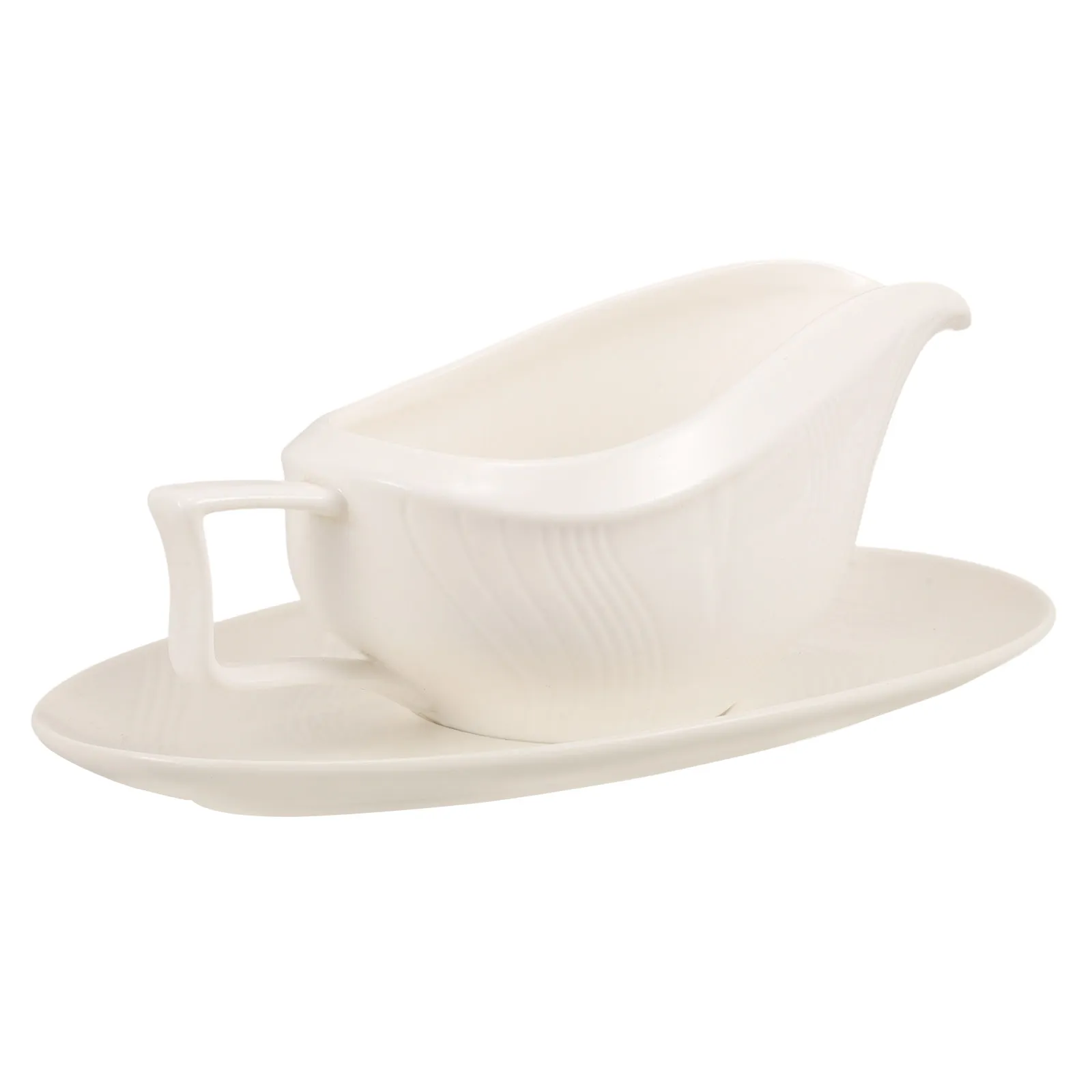 Juego de Salsera y Plato de Cerámica de 250 ml con Diseño a Rayas para Salsas, Aderezos, Barbacoa, Ensaladas, Salsas de Pavo, Caldos, Crema, Leche y Té