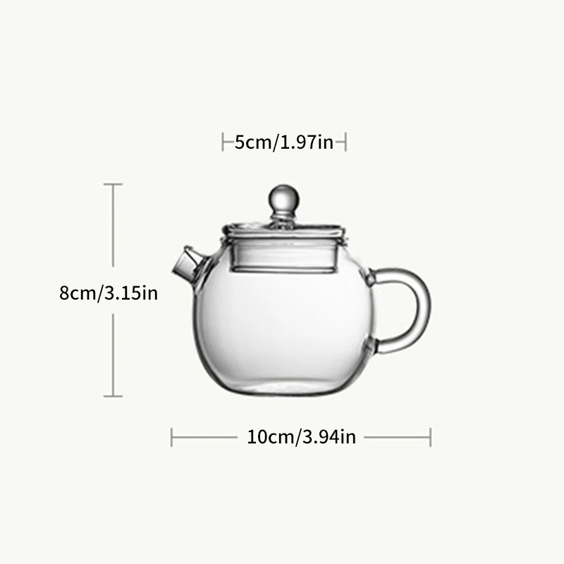 Mini Clear Glass Teapot 150ml/5oz High Borosilicate for Single Person Kung Fu Tea Ideal for Hot Beverages for Home Office Cafe