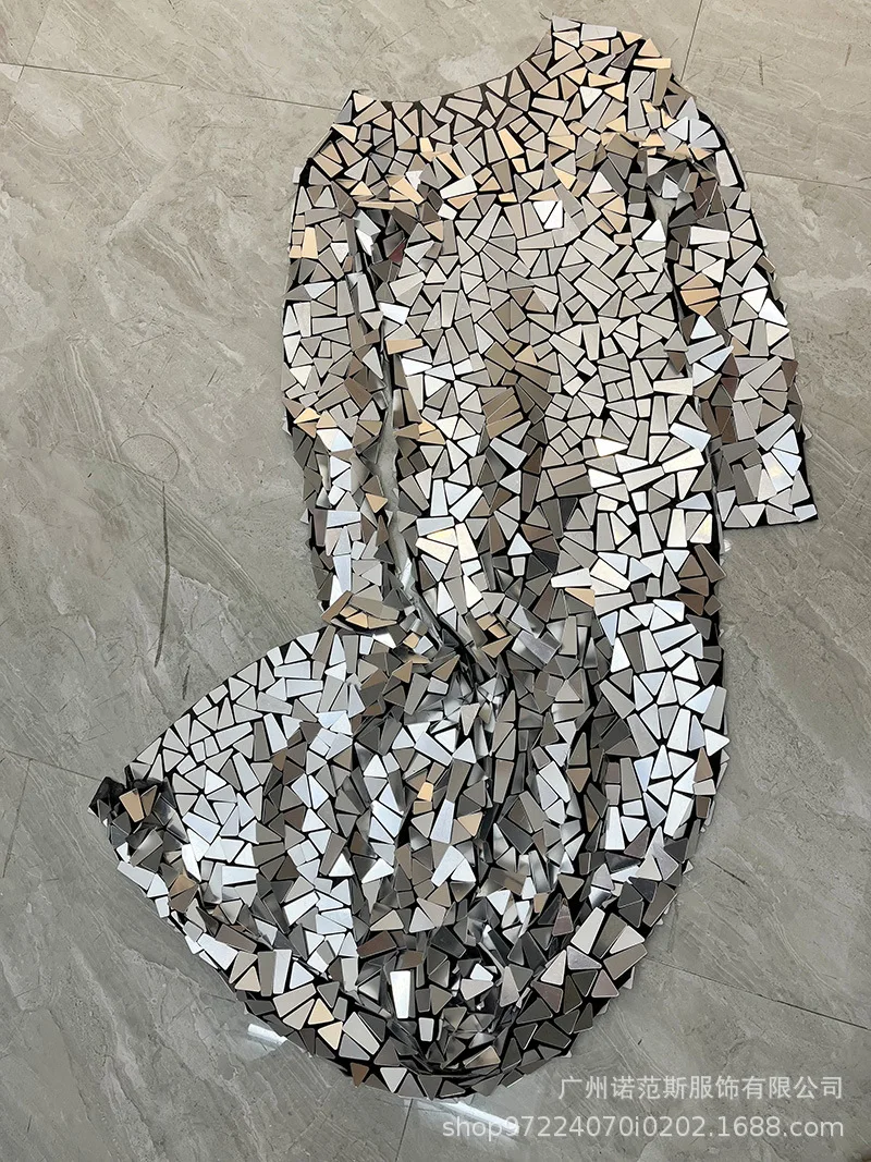 Srebrna Sukienka z Cekinami Strój Sceniczny dla Wokalistki Elegancka Atmosfera Suknie na Uroczystości Absolutorium Abito Da Cerimonia Donna