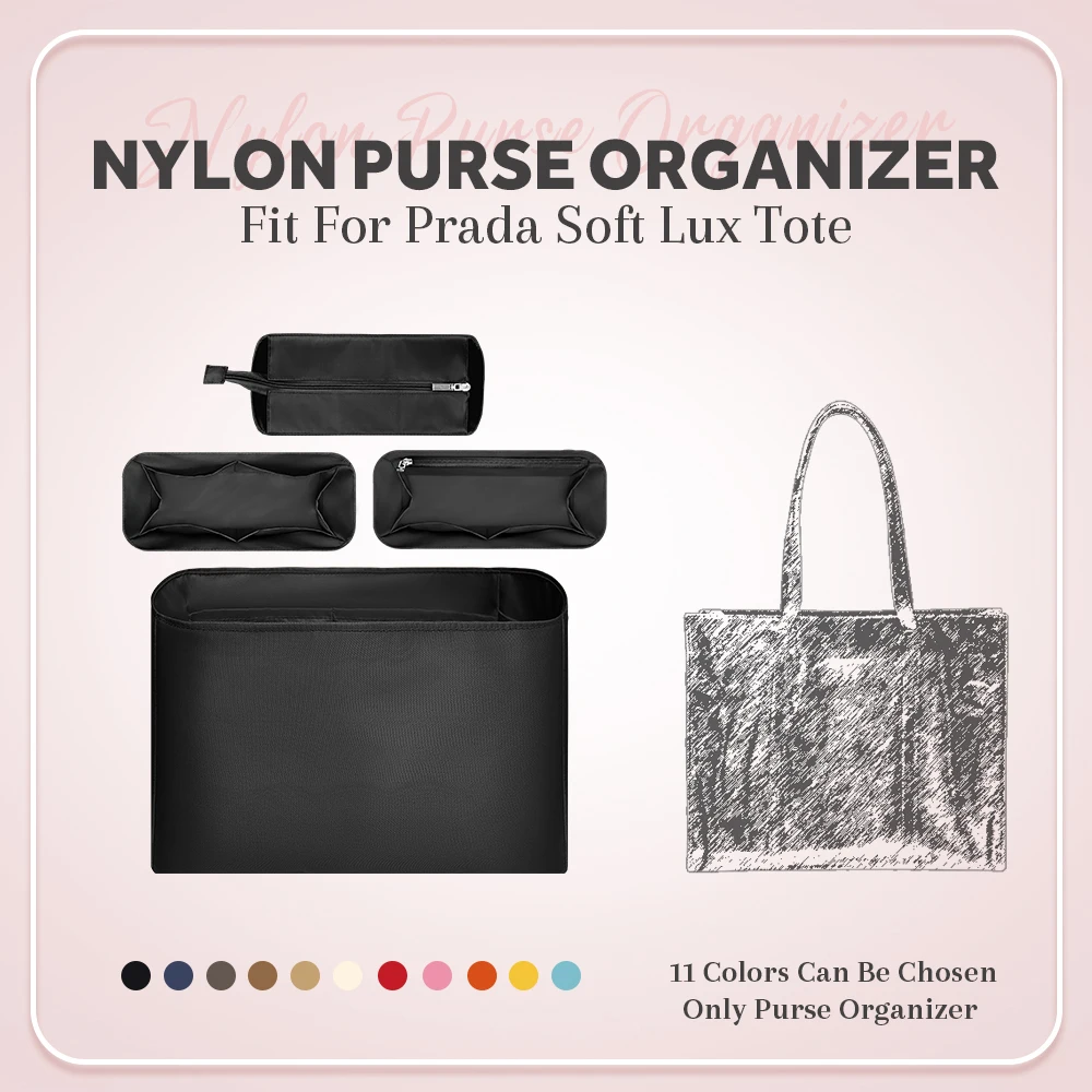 Nylon Purse Organizer Insert, Zipper Inside Storage Bag Fit for Prada Soft Lux Tote Lightweight Inner Liner Organizer Bag In Bag