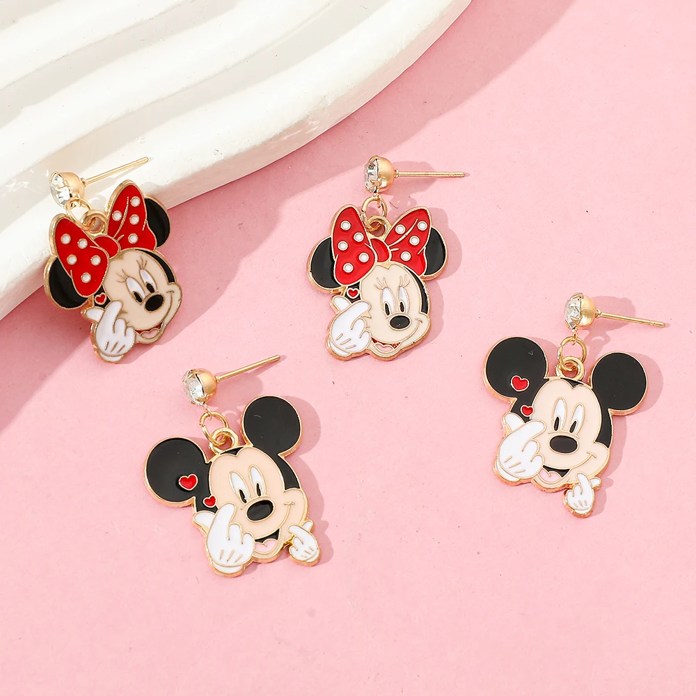 Disney Anime Figure Mickey Mouse Earrings Kawaii Minnie Cartoon Ear Stud Fashion Jewelry Accessories Birthday Gifts For Friend