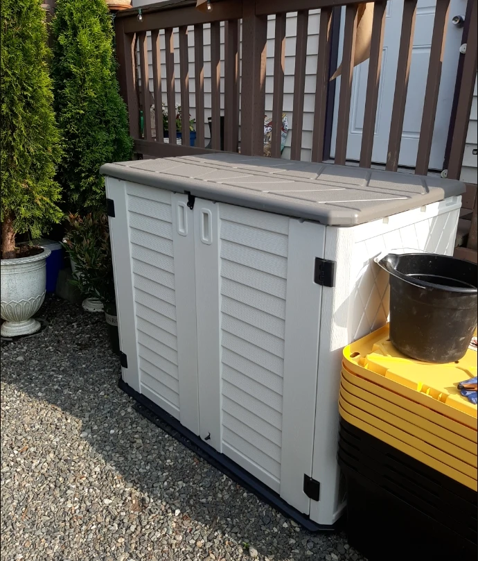 

Custom Multi-Opening Door Horizontal Storage Box Plastic Outdoor Garden Shed With Wood Frame Easily Assembled Rot Proof Features