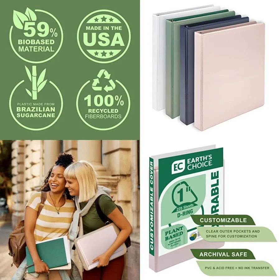 

Plant Based Durable D-Ring Binders 1 Inch 3 Ring Binder with 225 Sheet Capacity, Eco Friendly School and Office Supplies,Boho