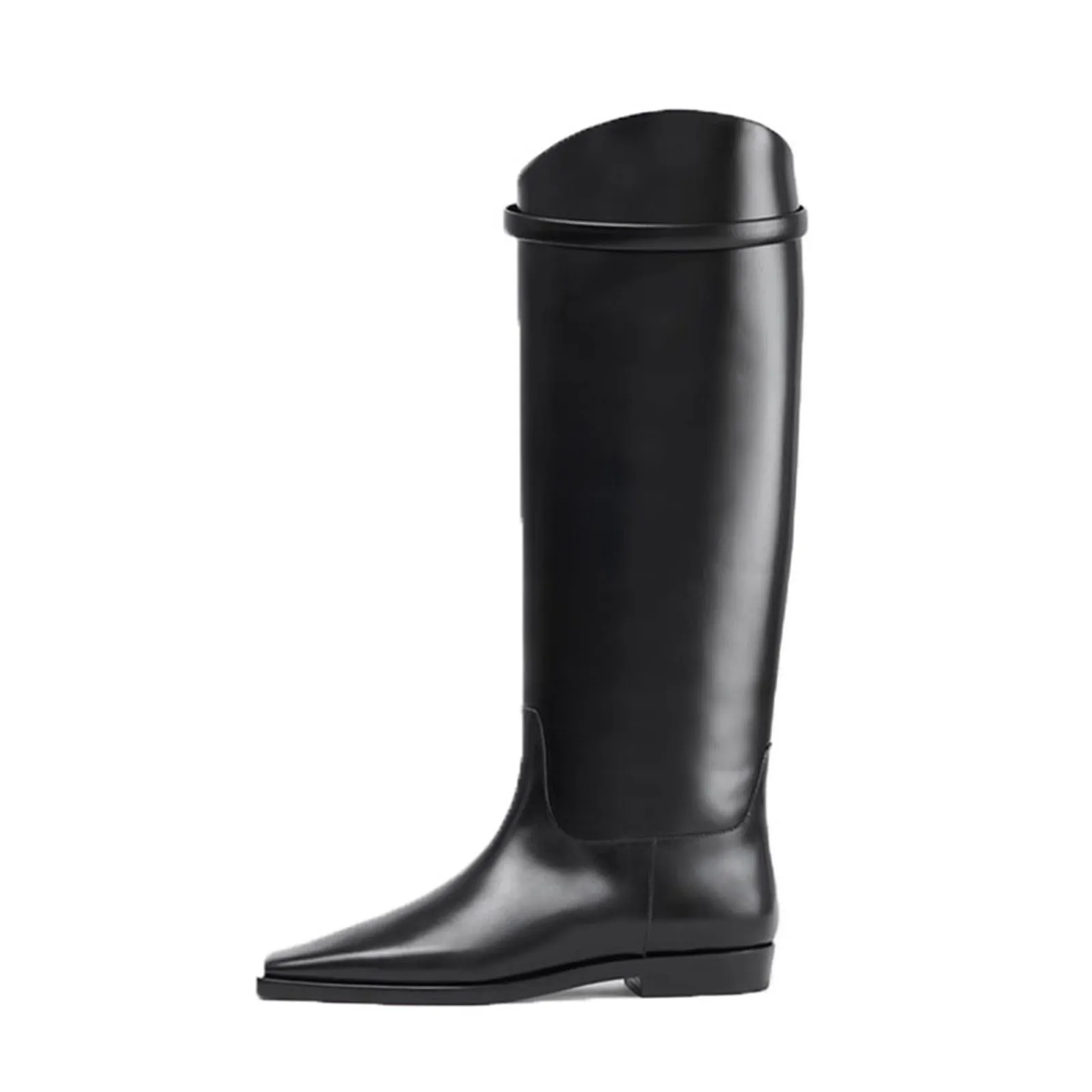 Arden Furtado 2025 Autumn Winter Women\'s Cowhide square heel Knee high boots Square toe Slip-on Riding boots Large size boots