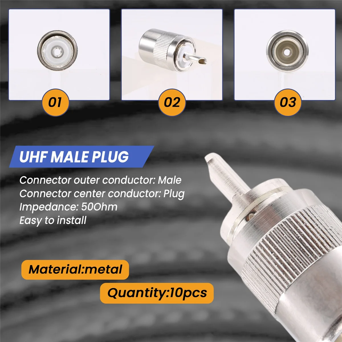 FLLF 10 قطعة موصل UHF ذكر PL259 المكونات لحام RG8 RG213 LMR400 7D-FB كابل فضي