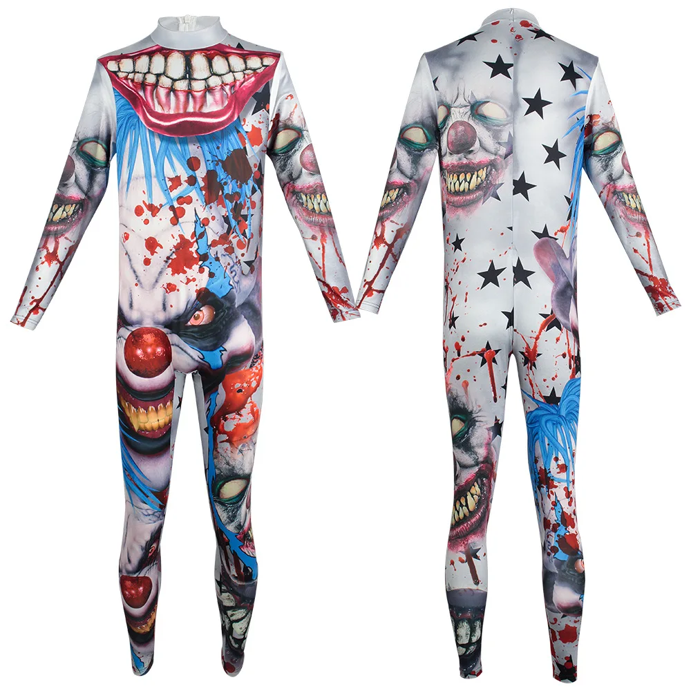 Killer Clown Halloween Kostüme für Frauen weiblichen Joker Cosplay beängstigend sexy Langarm Fitness Skelett Bodysuit einteiligen Anzug