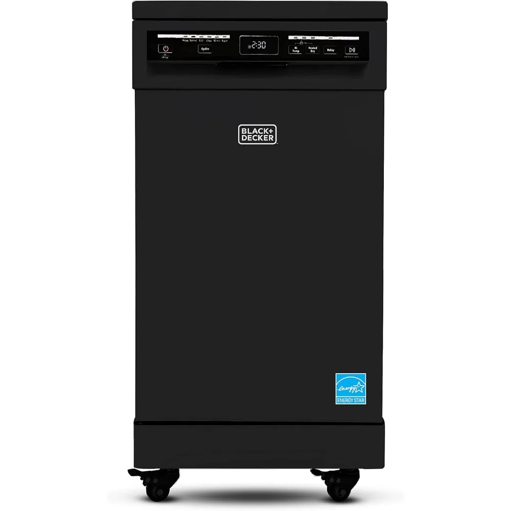 PORTABLE DISHWASHER ON WHEELS 18” WITH WORKTOP SPACE 8 PLACE-SETTING CAPACITY STAINLESS STEEL