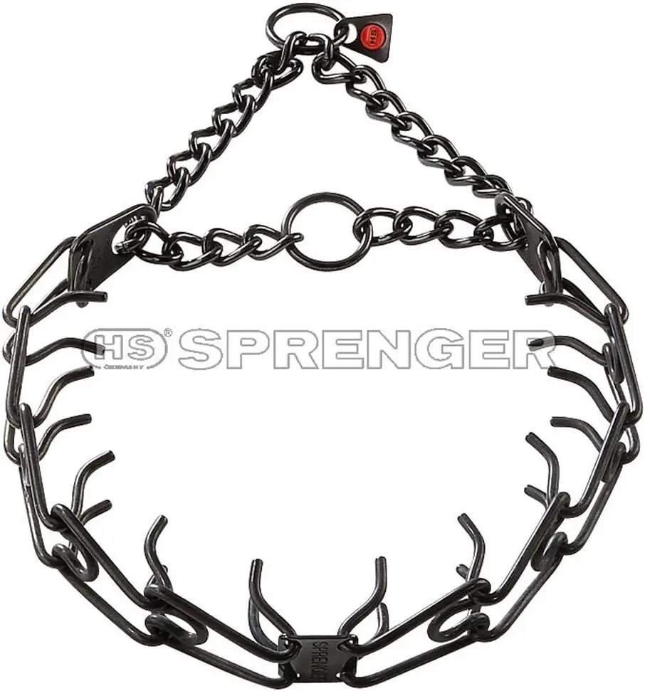 

Black Stainless Steel Prong Dog Training Collar with Safety Chain, 23 Inches