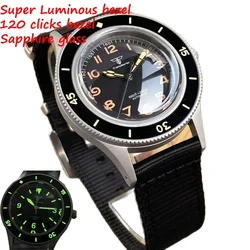 Tandorio-relógio Sapphire automático masculino, relógio retro luminoso, mostrador preto simples, NH35A, movimento PT5000, 200m à prova d'água, 50-athoms, 40mm